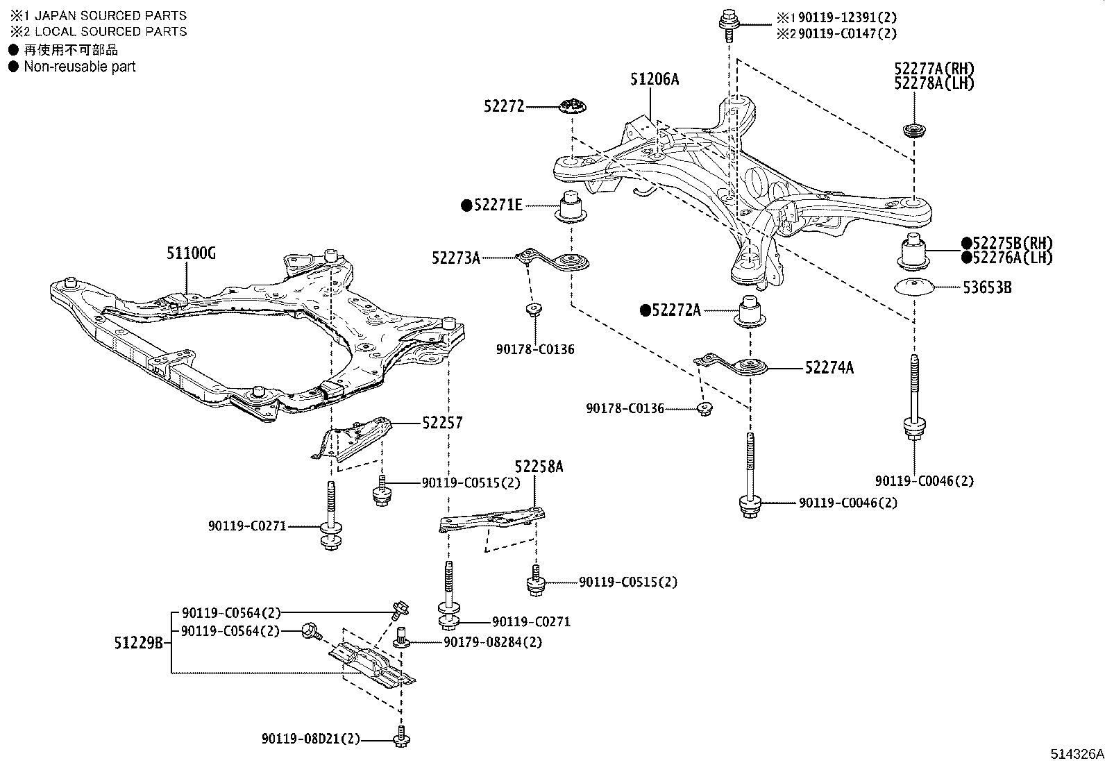 52257-0R060 BRACE, FRONT SUSPENSION MEMBER, REAR RH product image