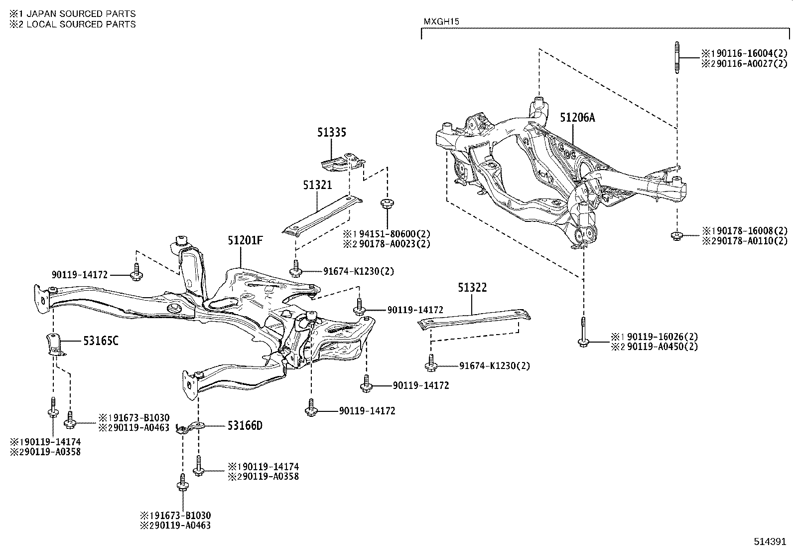 51206-0A011 MEMBER SUB-ASSY, REAR SUSPENSION product image