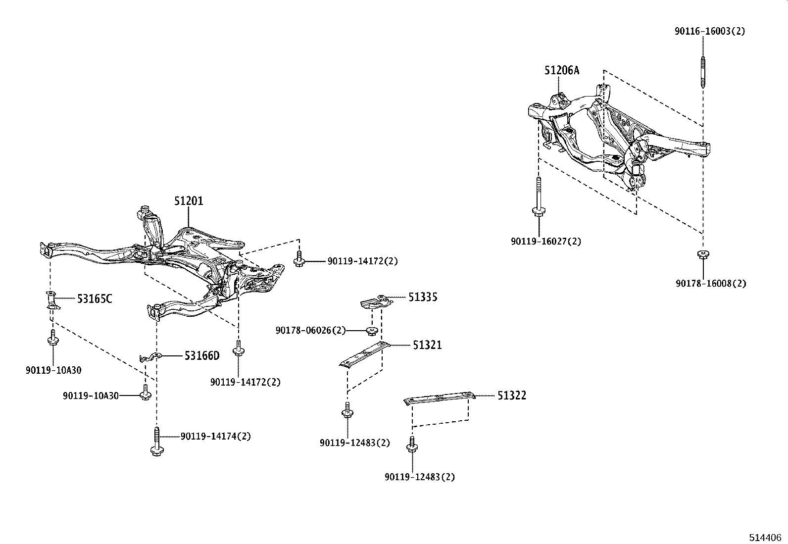 51206-12211 MEMBER SUB-ASSY, REAR SUSPENSION product image