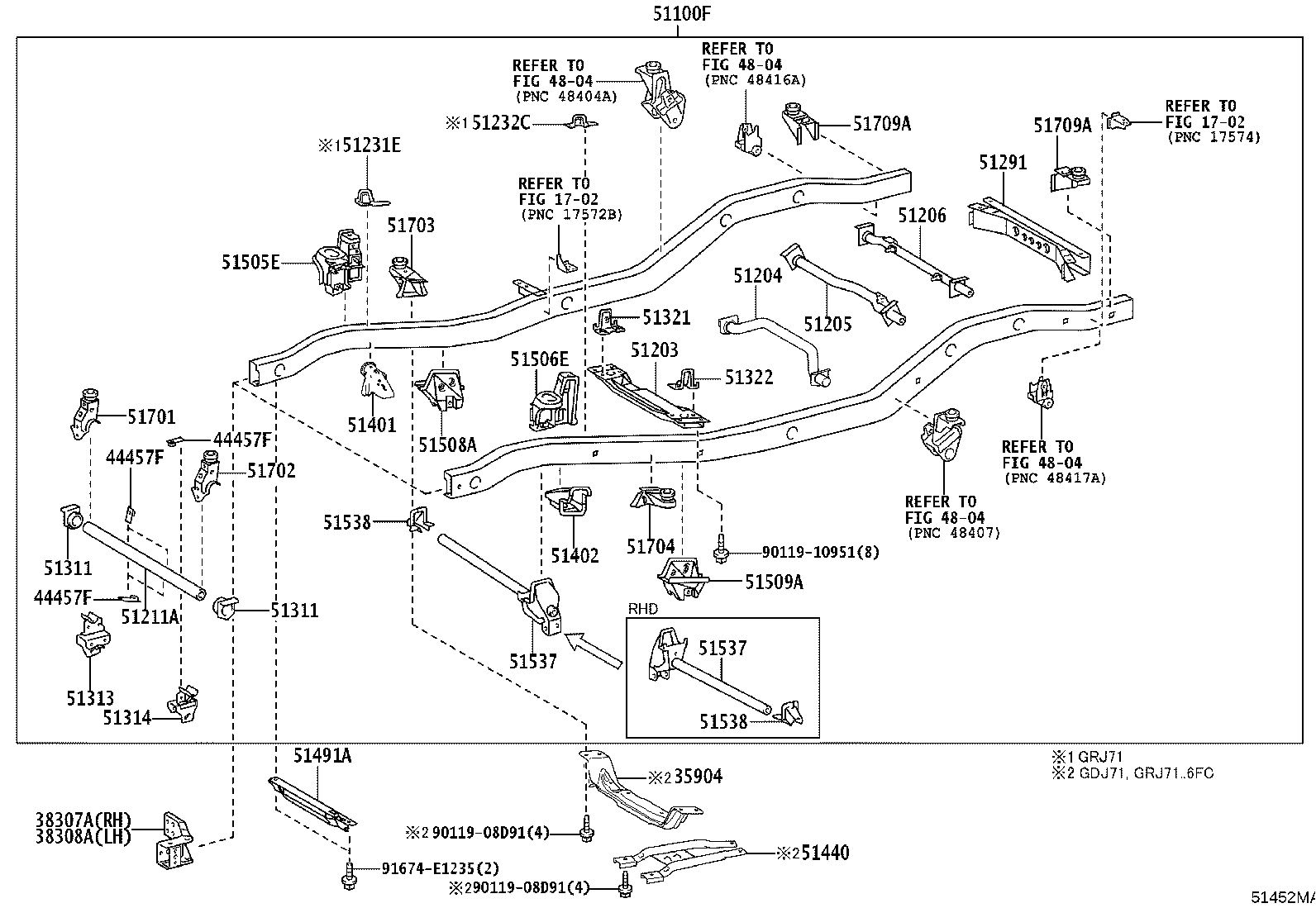 51073-60010 BRACKET SUB-ASSY, REAR BODY MOUNTING, NO.2 RH product image