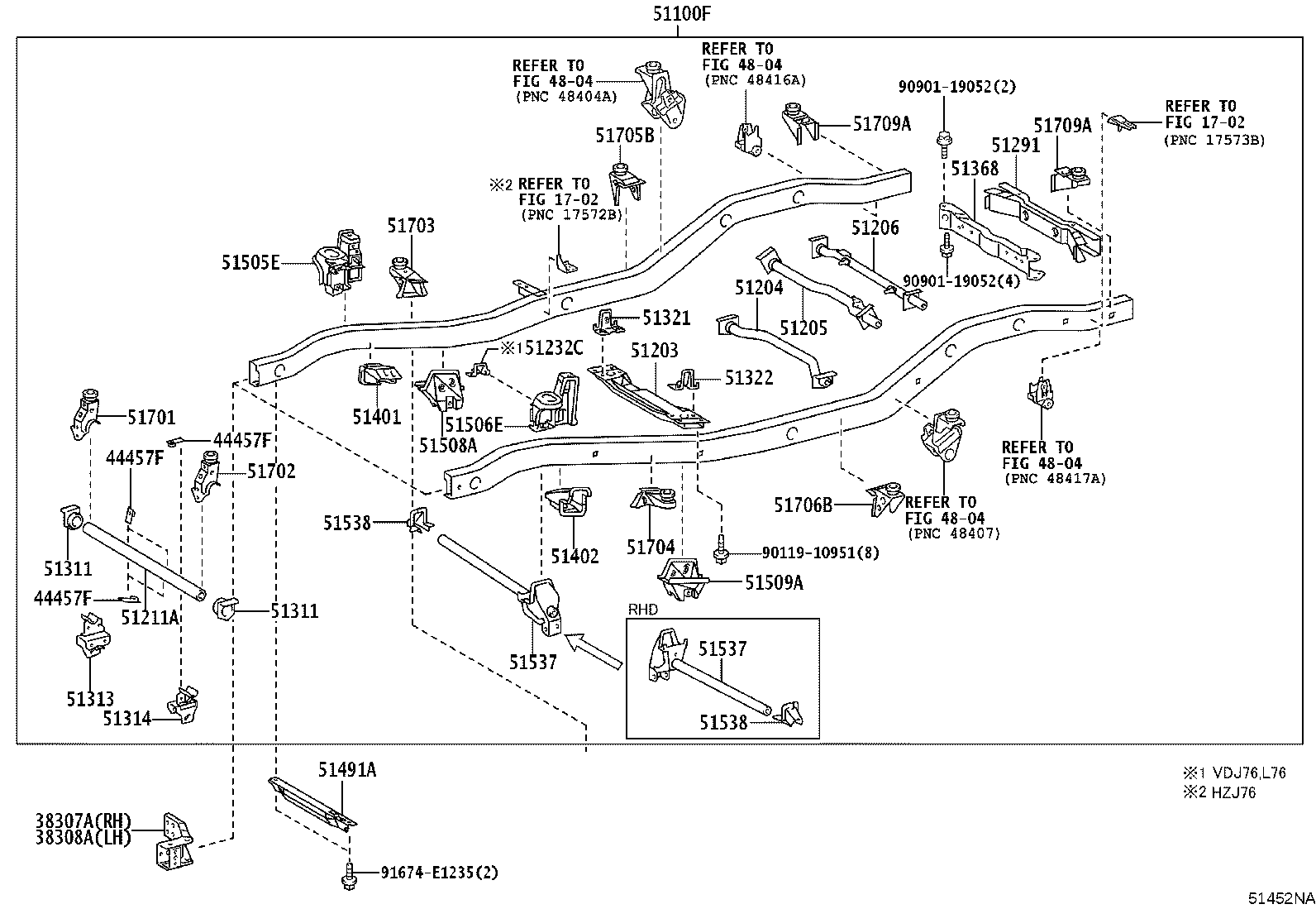 51073-60010 BRACKET SUB-ASSY, REAR BODY MOUNTING, NO.2 RH product image