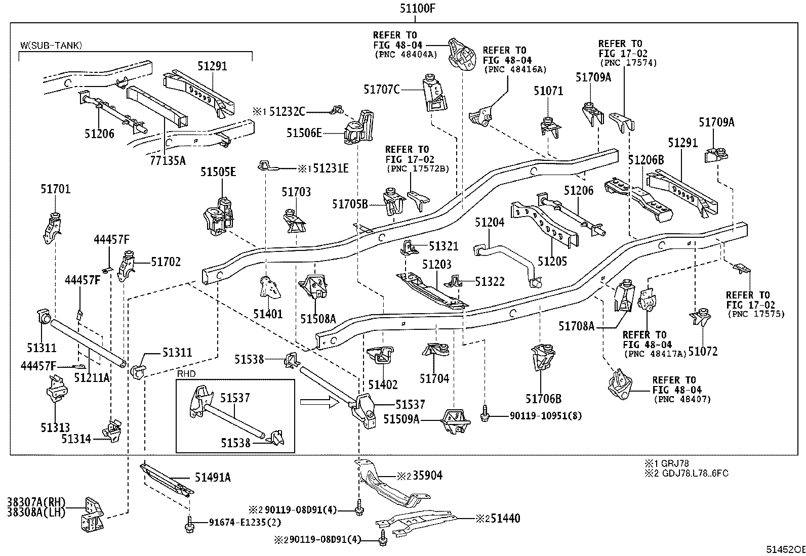51073-60010 BRACKET SUB-ASSY, REAR BODY MOUNTING, NO.2 RH product image