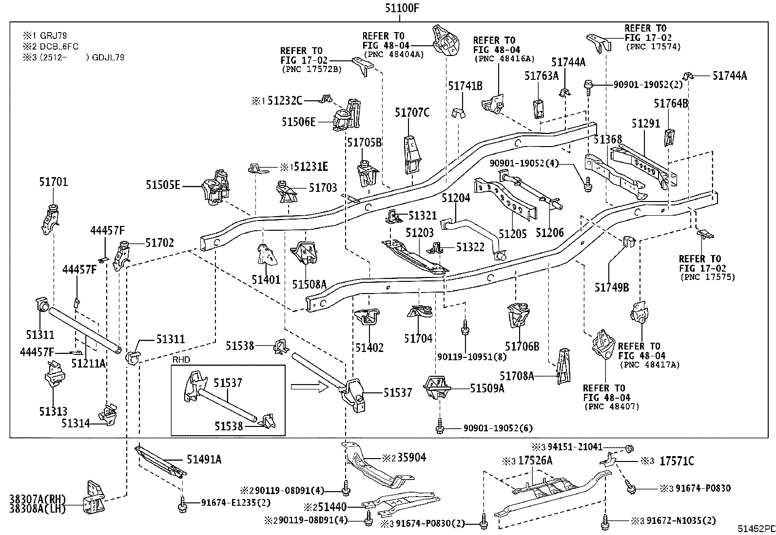51073-60010 BRACKET SUB-ASSY, REAR BODY MOUNTING, NO.2 RH product image