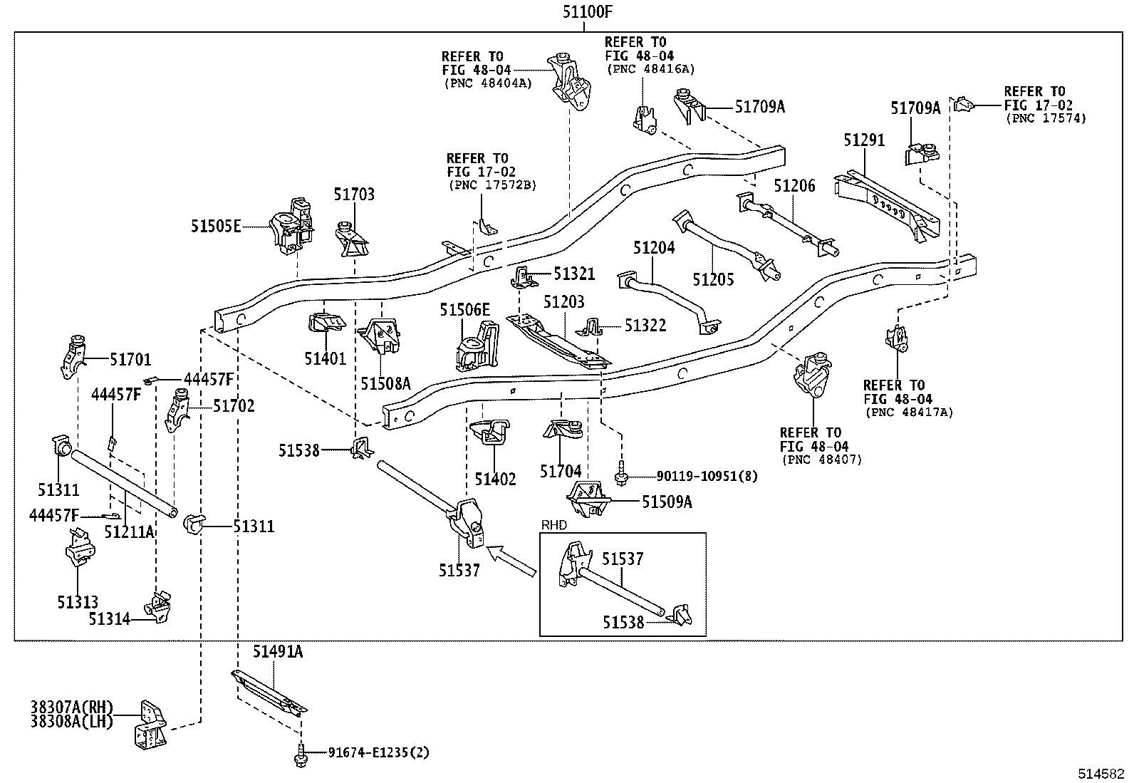 51073-60010 BRACKET SUB-ASSY, REAR BODY MOUNTING, NO.2 RH product image