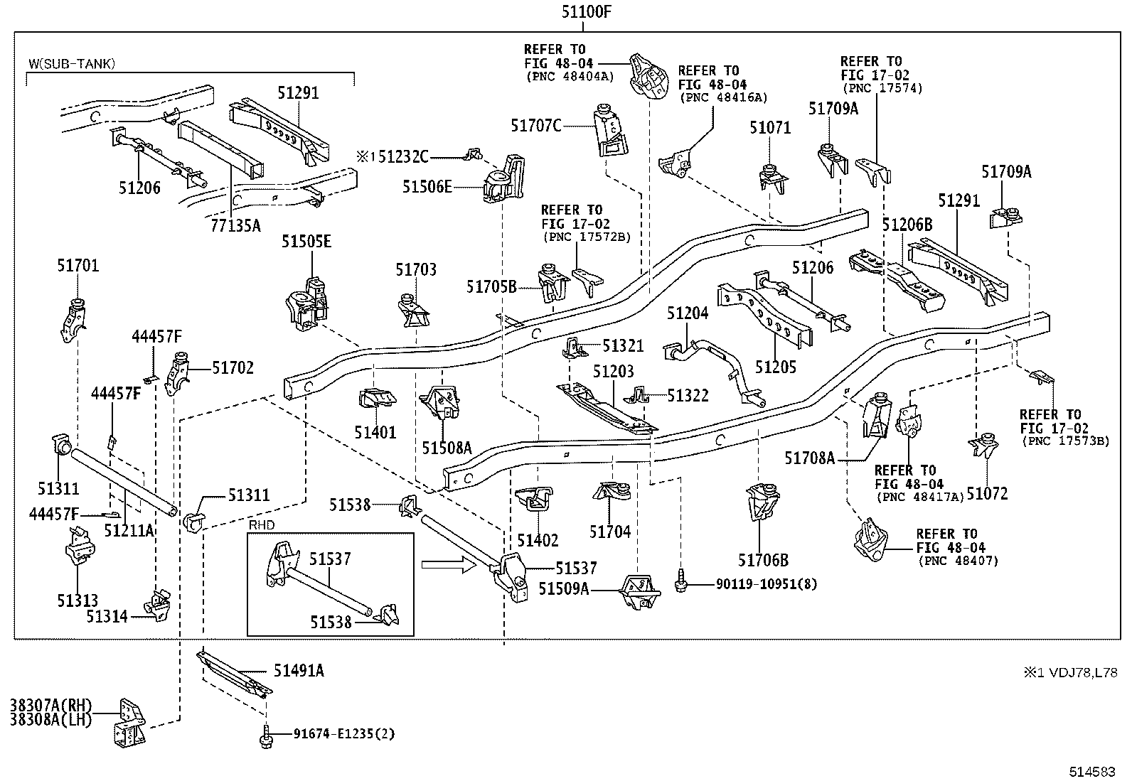 51073-60010 BRACKET SUB-ASSY, REAR BODY MOUNTING, NO.2 RH product image