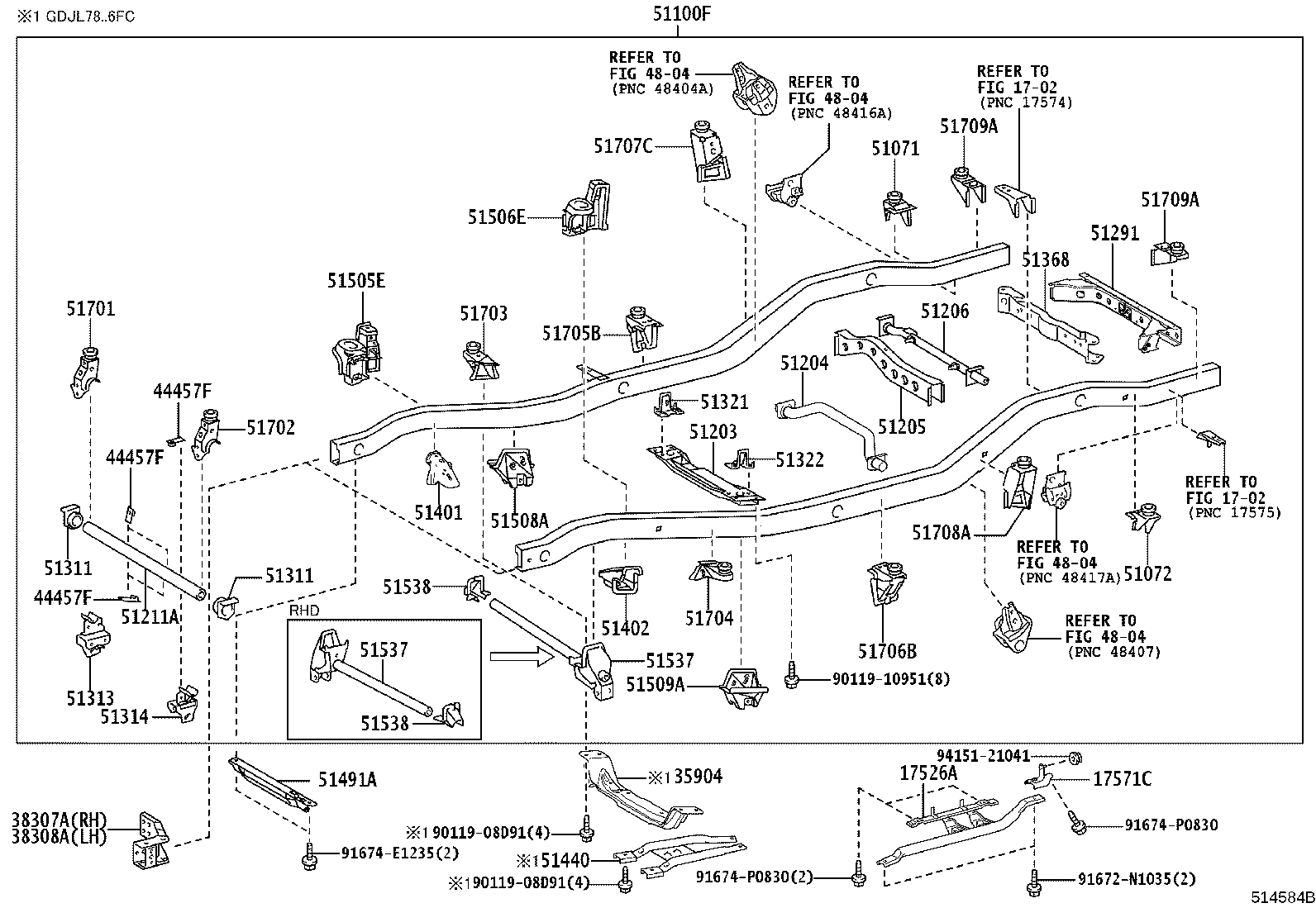 51073-60010 BRACKET SUB-ASSY, REAR BODY MOUNTING, NO.2 RH product image