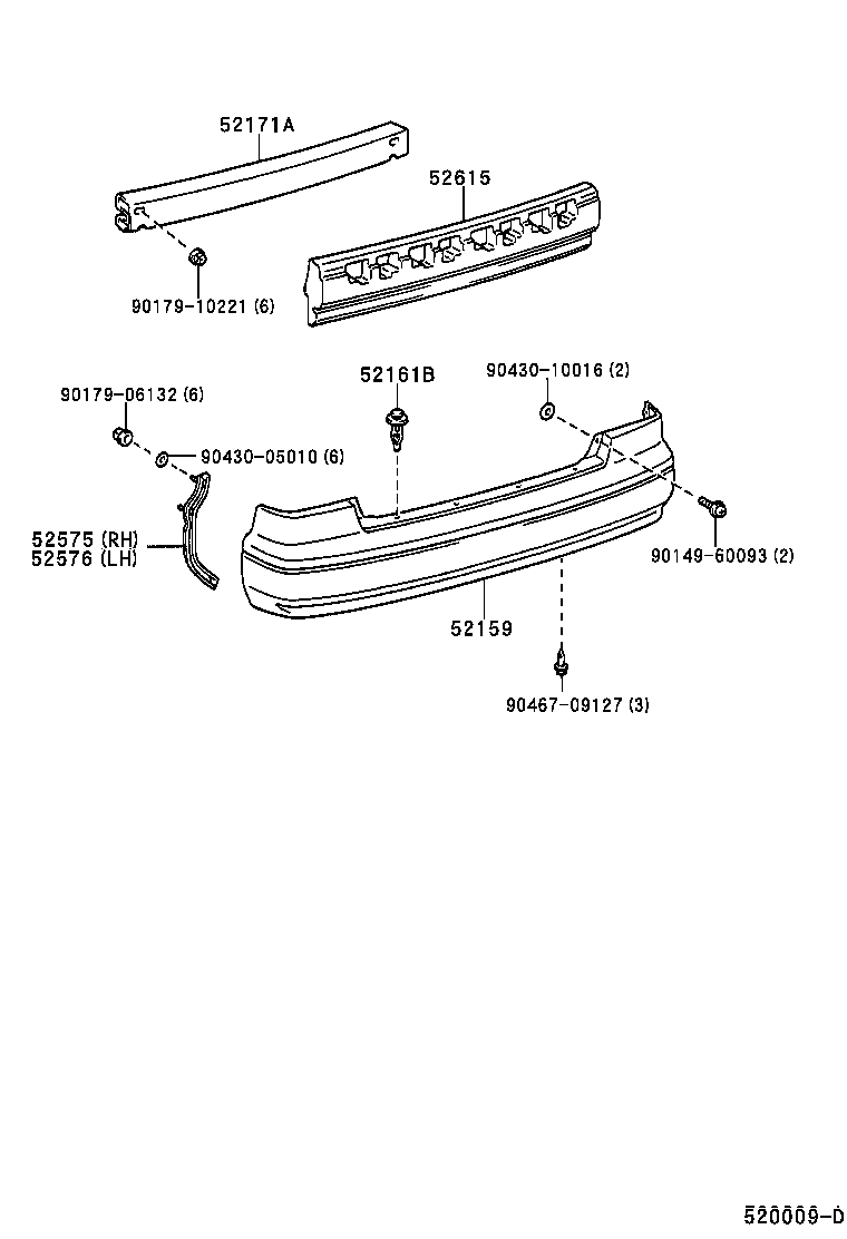 52576-AA010 RETAINER, REAR BUMPER SIDE, LH product image