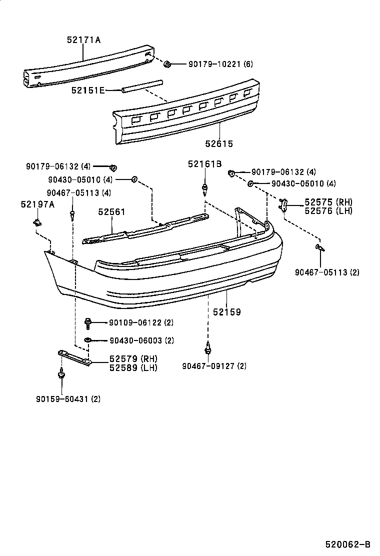 52575-33070 RETAINER, REAR BUMPER SIDE, RH product image