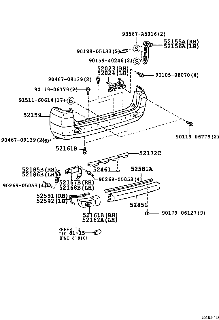 52592-28010 SEAL, REAR BUMPER SIDE, LH product image