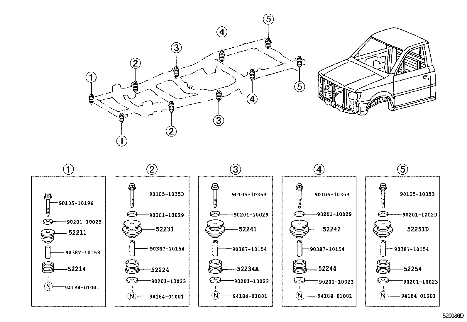 52201-0B010 CUSHION, BODY MOUNTING, NO.1 UPPER product image