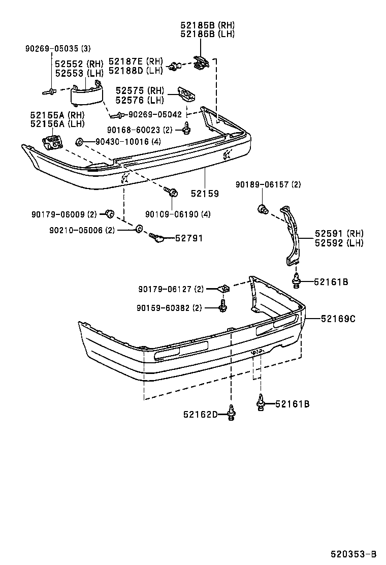 52155-20330 SUPPORT, REAR BUMPER SIDE, RH product image