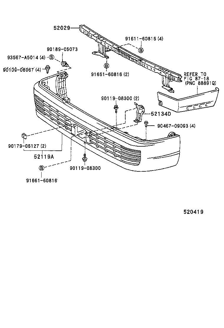 52064-28010 BAR SUB-ASSY, FRONT BUMPER SIDE, RH product image