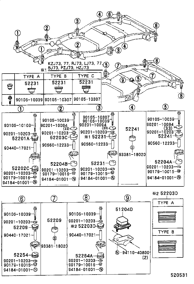 52207-60040 CUSHION, BODY MOUNT, NO.3 UPPER product image