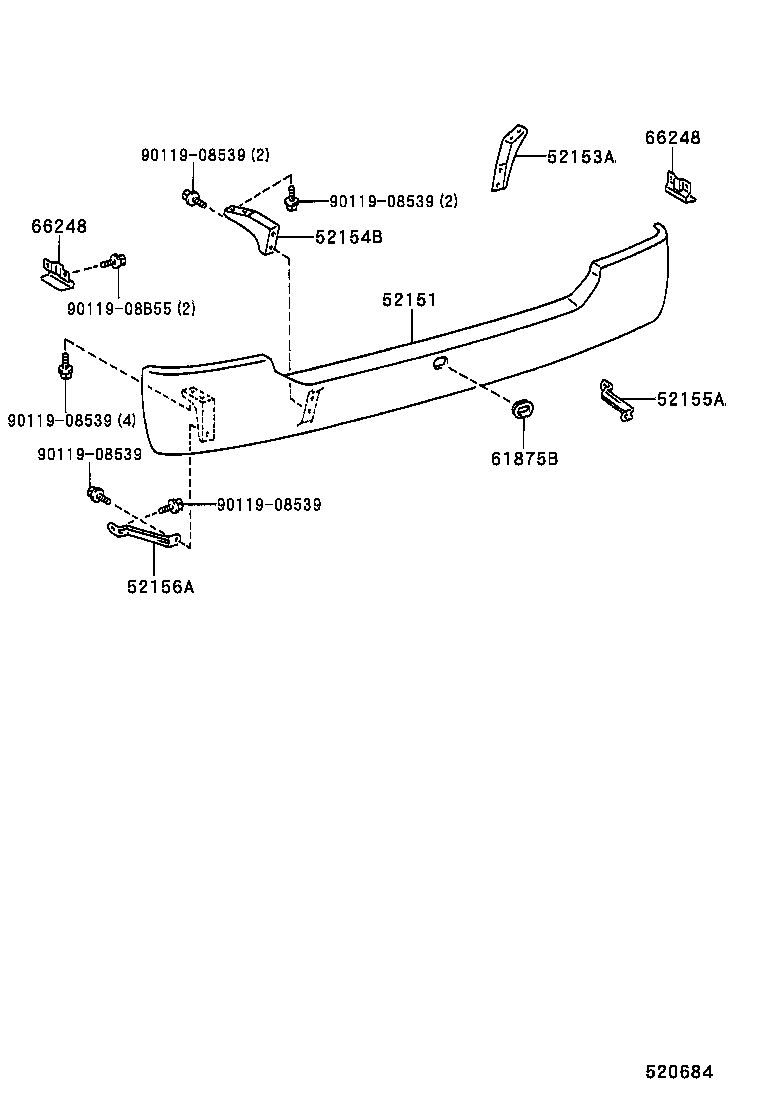 52153-0S010 STAY, REAR BUMPER SIDE, RH product image
