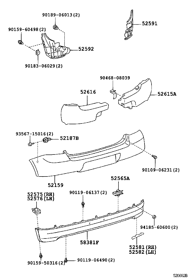 52616-0D020 ABSORBER, REAR BUMPER ENERGY, LH product image
