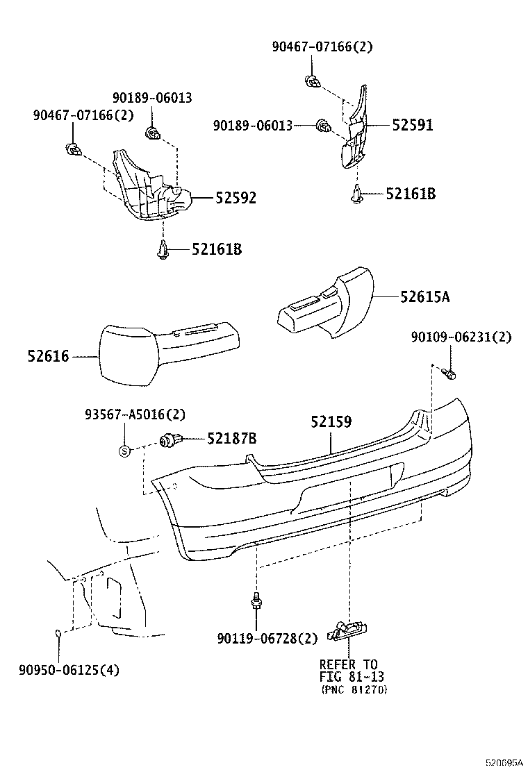 52592-52050 SEAL, REAR BUMPER SIDE, LH product image