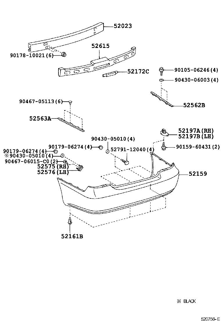 52575-33090 RETAINER, REAR BUMPER SIDE, RH product image