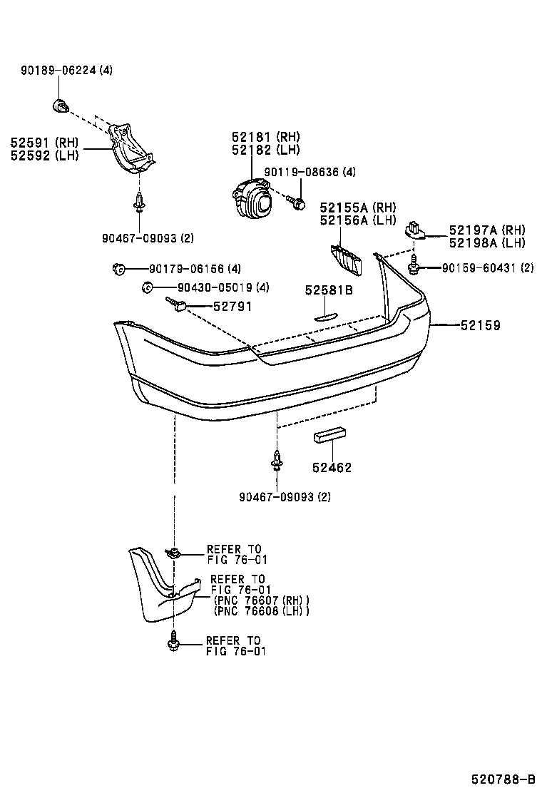 52197-12080 BRACKET, REAR BUMPER SEAL, RH product image
