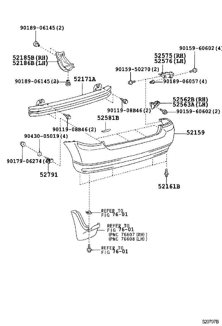 52575-02040 RETAINER, REAR BUMPER SIDE, RH product image