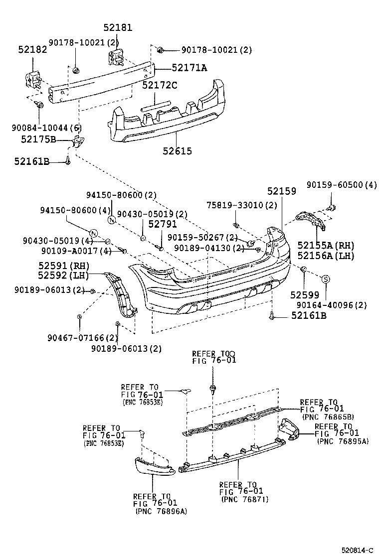 52155-02080 SUPPORT, REAR BUMPER SIDE, RH product image