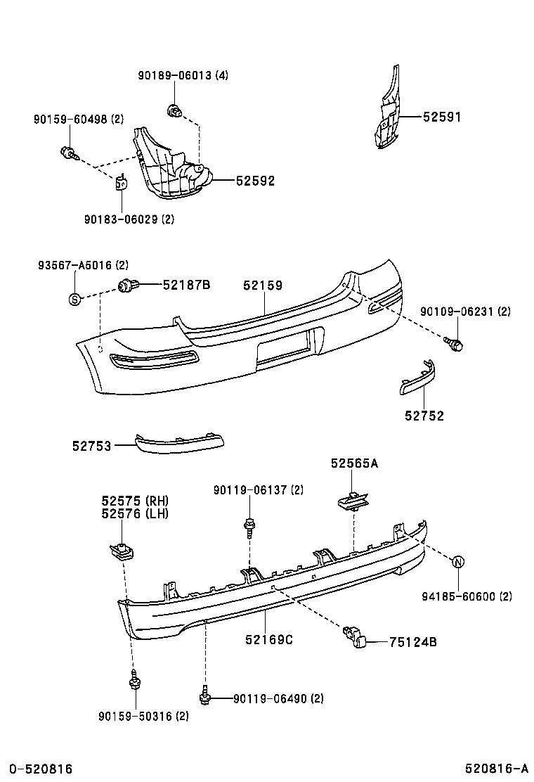 52592-52070 SEAL, REAR BUMPER SIDE, LH product image