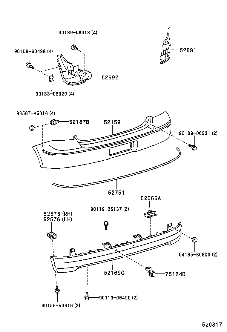 52592-52070 SEAL, REAR BUMPER SIDE, LH product image