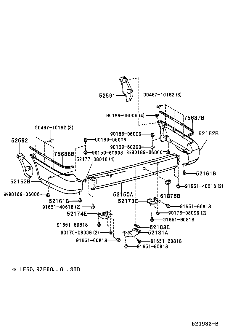 52592-0B020 SEAL, REAR BUMPER SIDE, LH product image