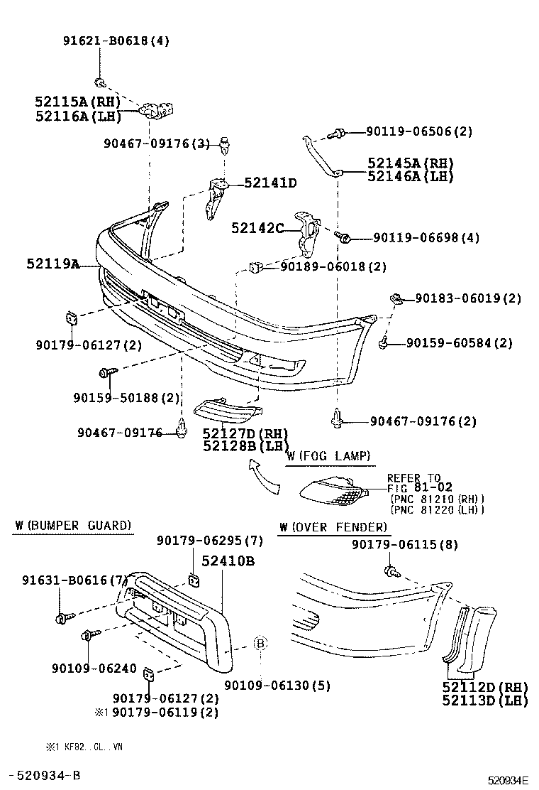 52102-0B070 EXTENSION, FRONT BUMPER, RH product image