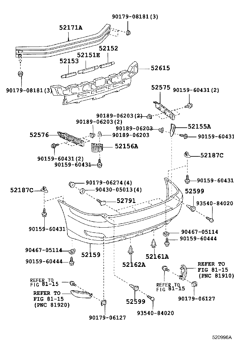 52152-48010 BAR, REAR BUMPER, RH product image