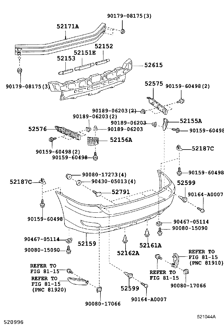 52155-0E011 SUPPORT, REAR BUMPER SIDE, RH product image