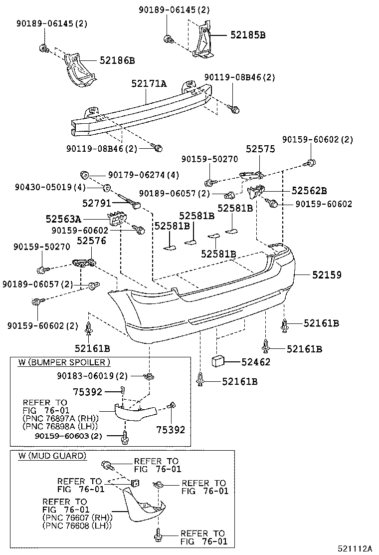 52575-02040 RETAINER, REAR BUMPER SIDE, RH product image