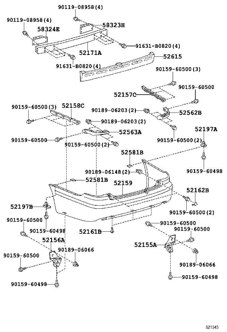 52155-0N010 SUPPORT, REAR BUMPER SIDE, RH product image