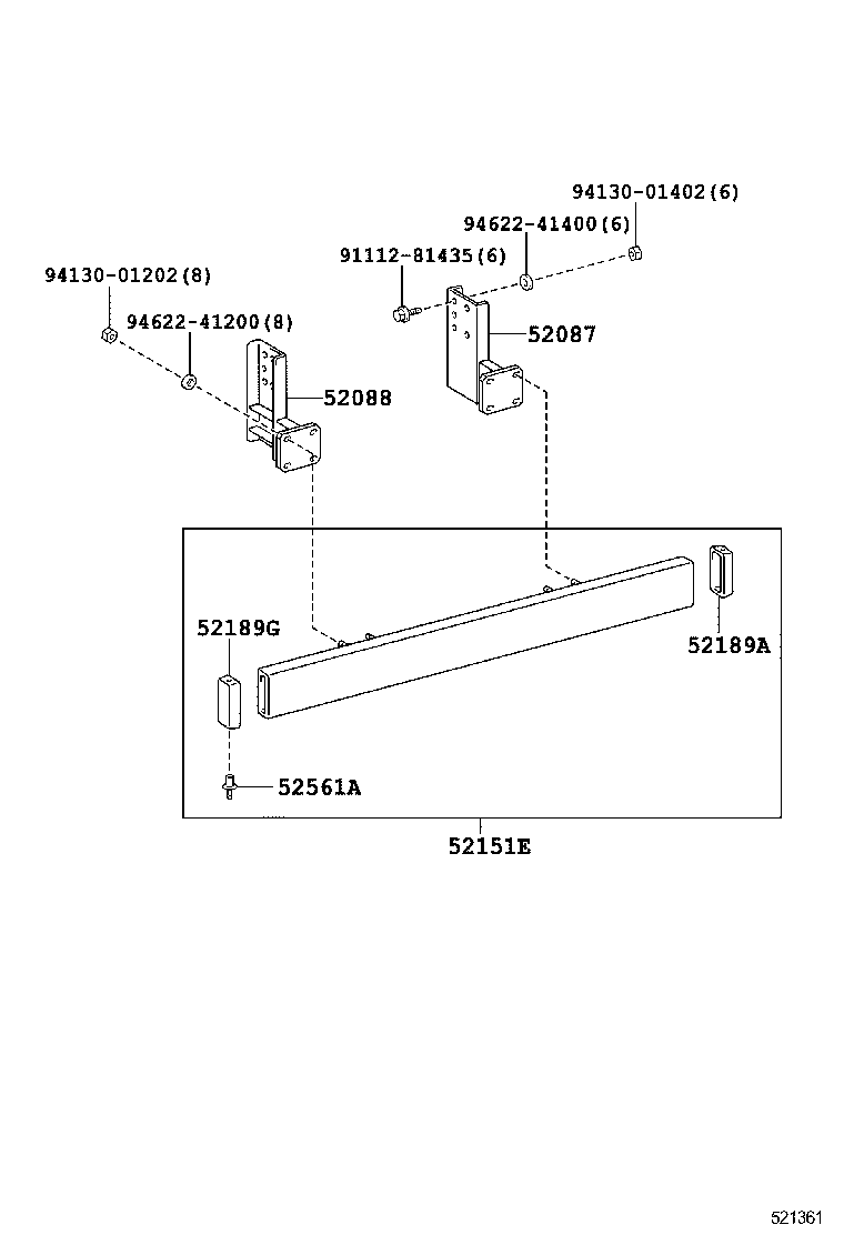 52087-37121 STAY SUB-ASSY, REAR BUMPER SIDE, RH product image
