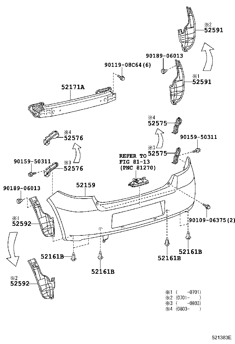 52181-52080 ARM SUB-ASSY, REAR BUMPER, RH product image