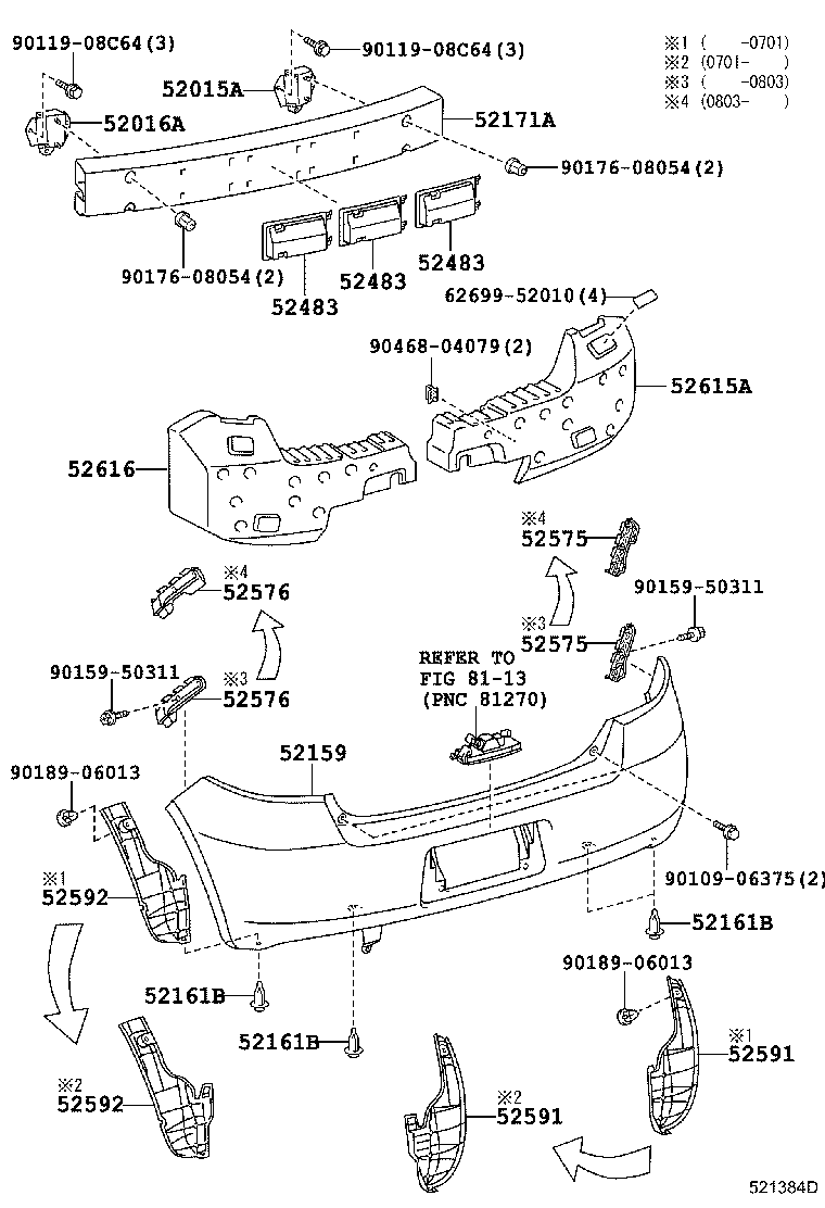 52181-52080 ARM SUB-ASSY, REAR BUMPER, RH product image