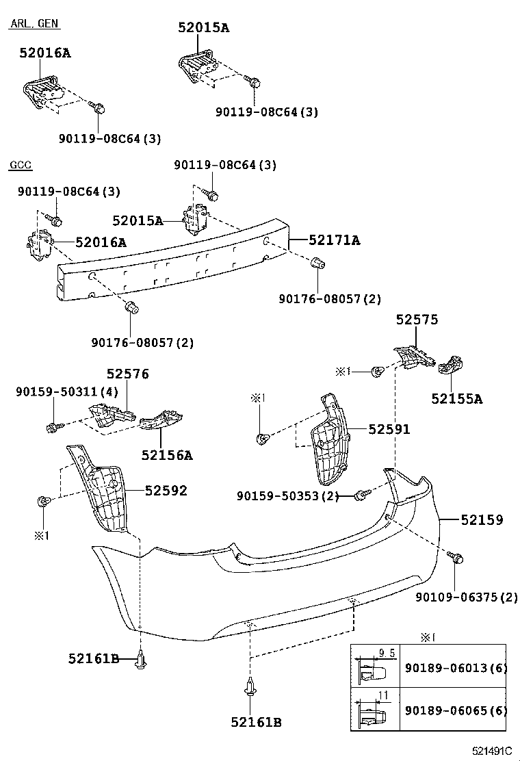 52155-52090 SUPPORT, REAR BUMPER SIDE, RH product image