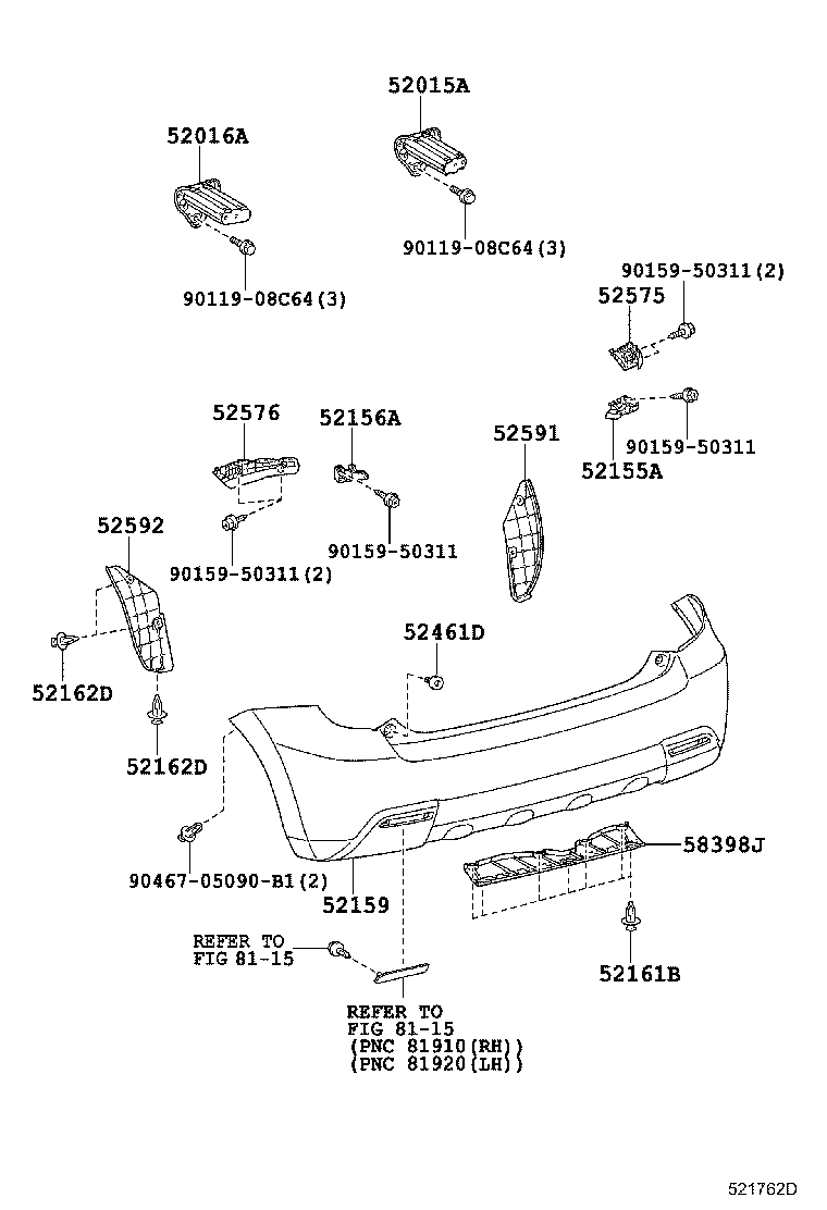 52015-52080 ARM SUB-ASSY, REAR BUMPER, RH product image