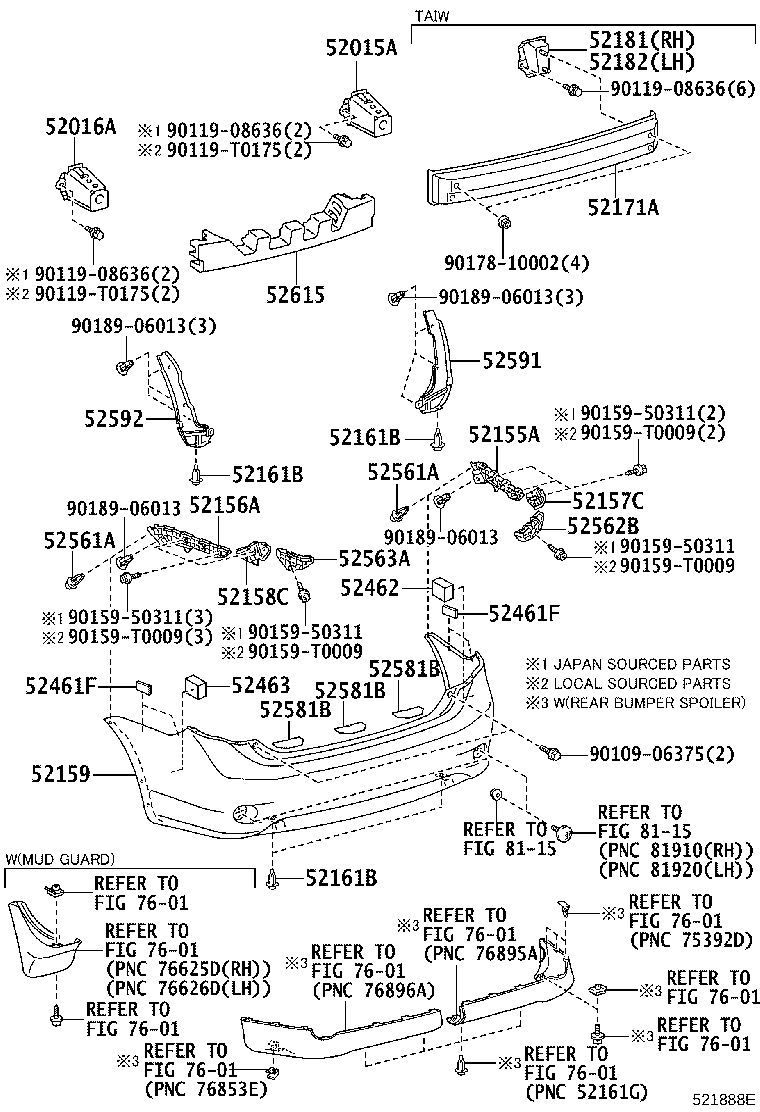 52155-02120 SUPPORT, REAR BUMPER SIDE, RH product image