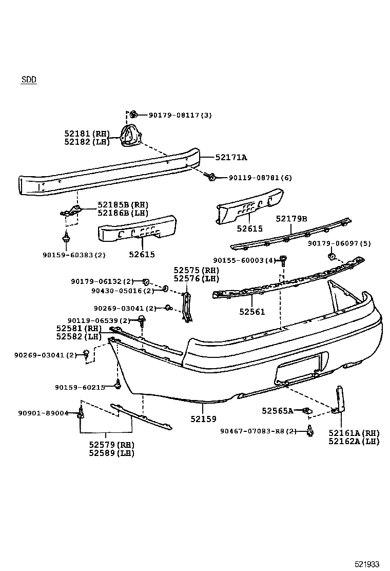 52159-30230-B0 COVER, REAR BUMPER product image