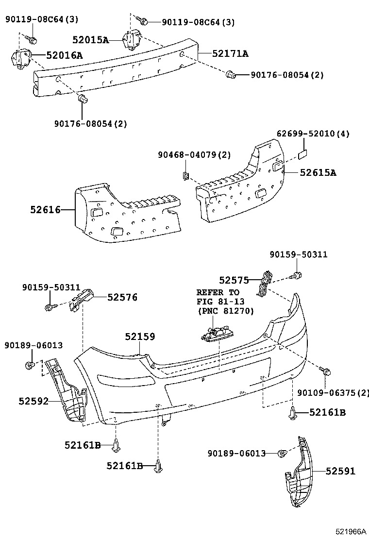 52181-52080 ARM SUB-ASSY, REAR BUMPER, RH product image