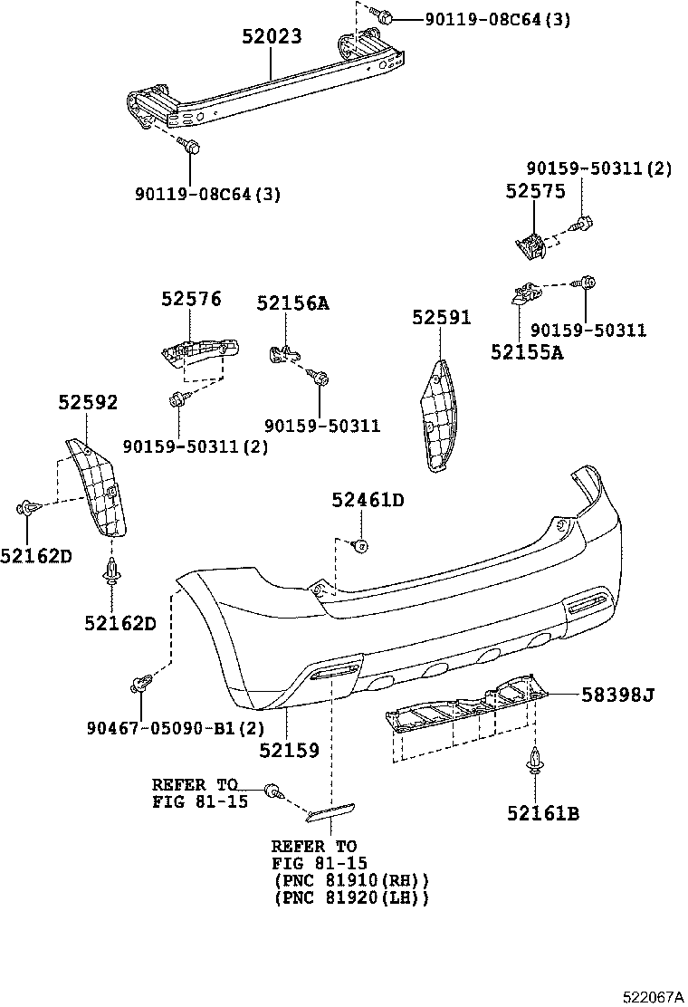 52592-52240 SEAL, REAR BUMPER SIDE, LH product image