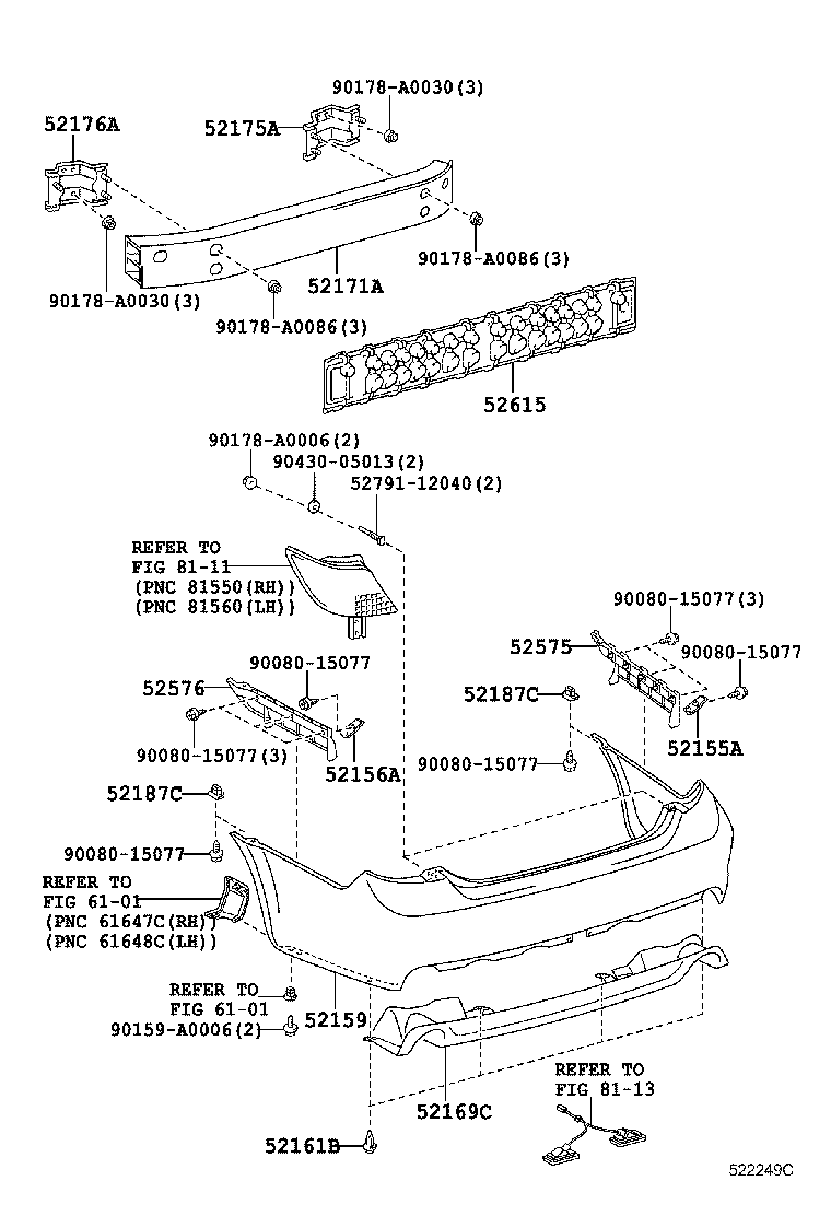 52155-AC010 SUPPORT, REAR BUMPER SIDE, RH product image