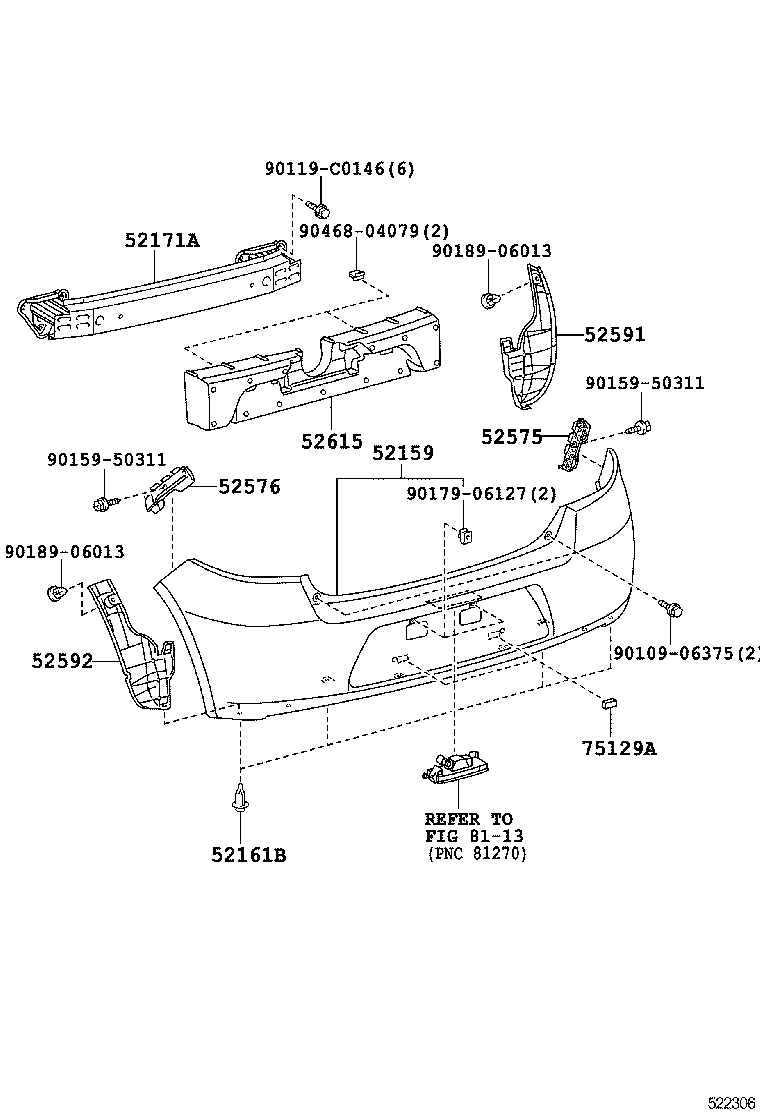 52576-0D080 RETAINER, REAR BUMPER SIDE, LH product image