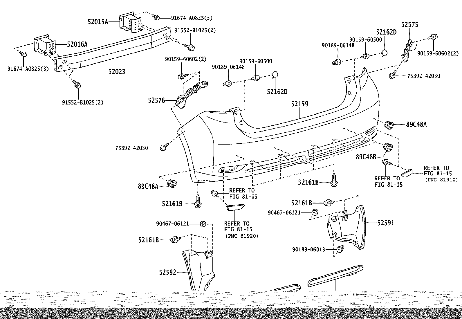 52015-76010 ARM SUB-ASSY, REAR BUMPER, RH product image