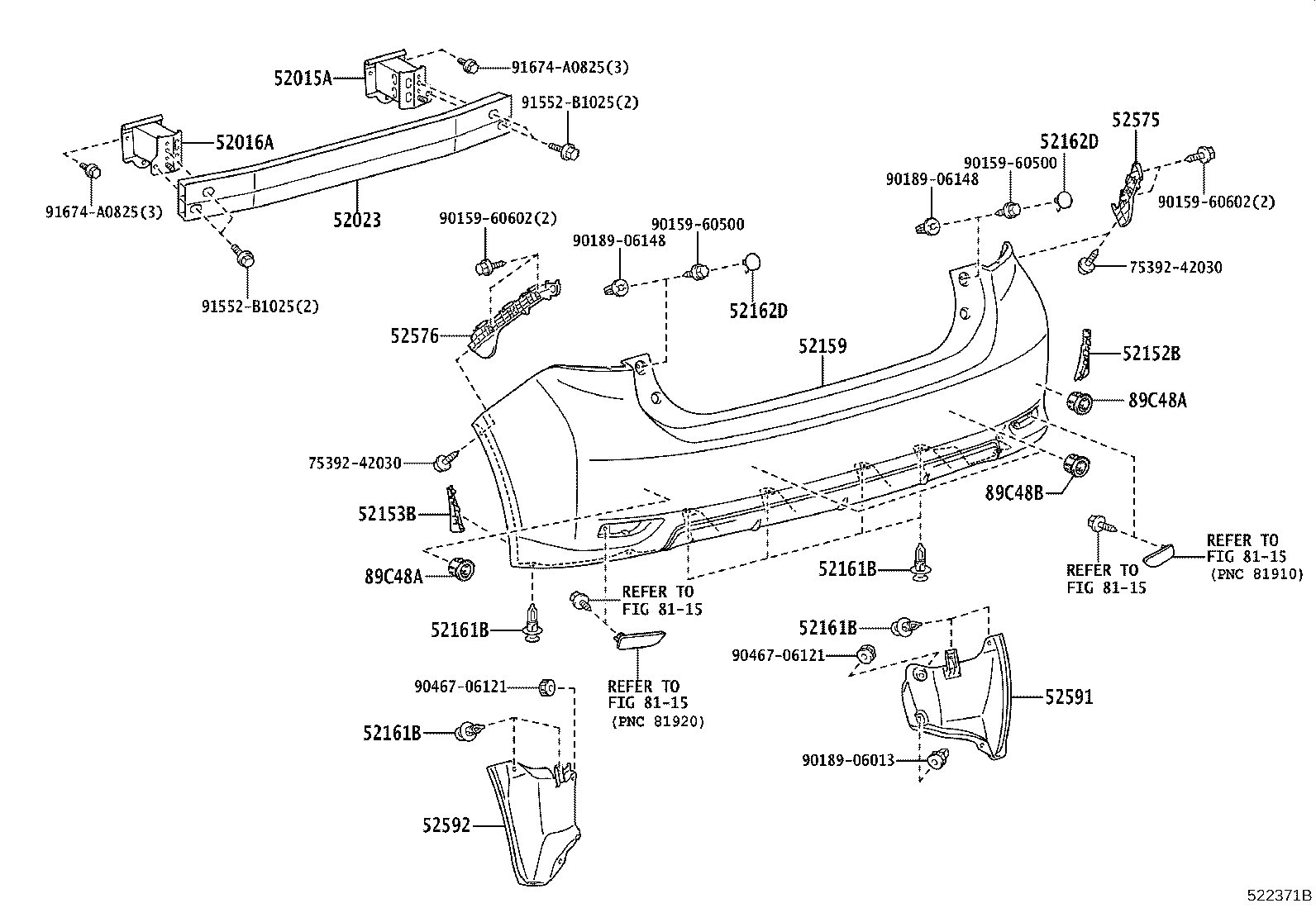 52015-76010 ARM SUB-ASSY, REAR BUMPER, RH product image