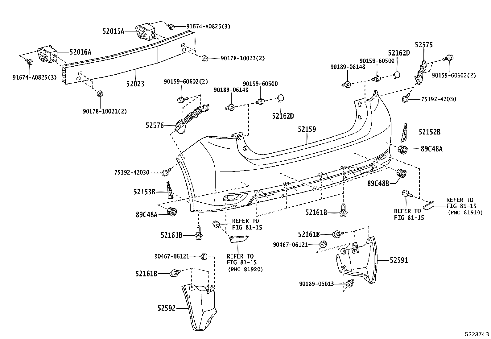 52015-76020 ARM SUB-ASSY, REAR BUMPER, RH product image
