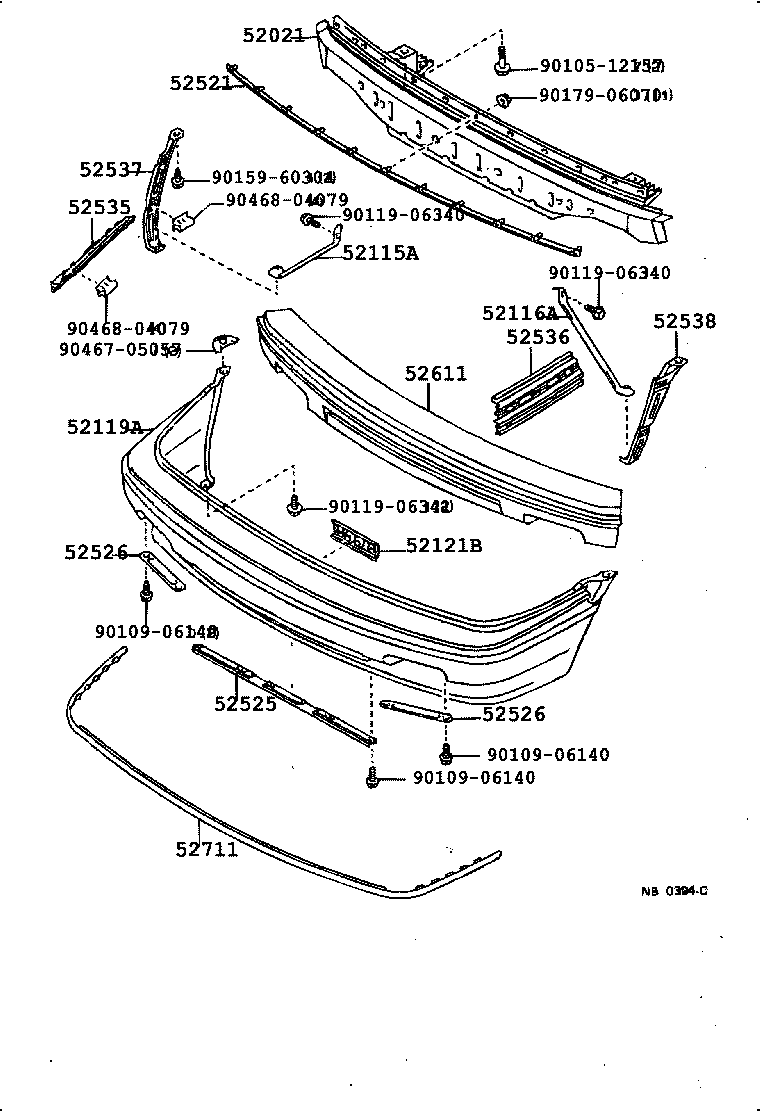 52521-02020 RETAINER, FRONT BUMPER, UPPER CENTER product image
