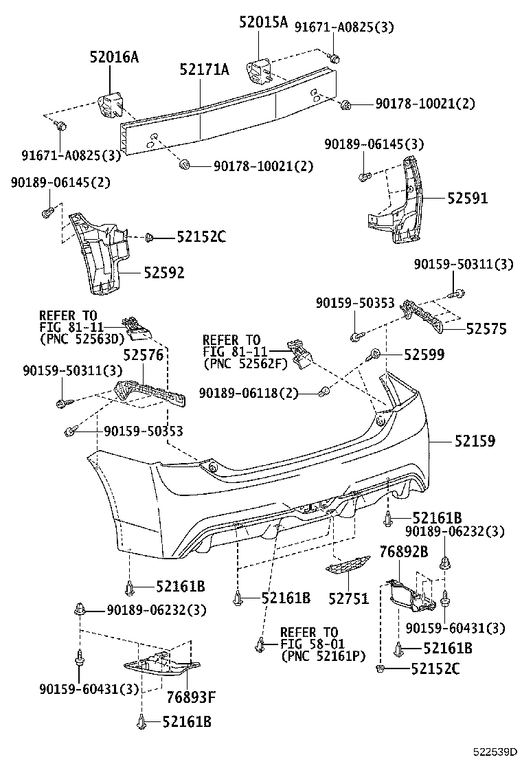 52015-47040 ARM SUB-ASSY, REAR BUMPER, RH product image