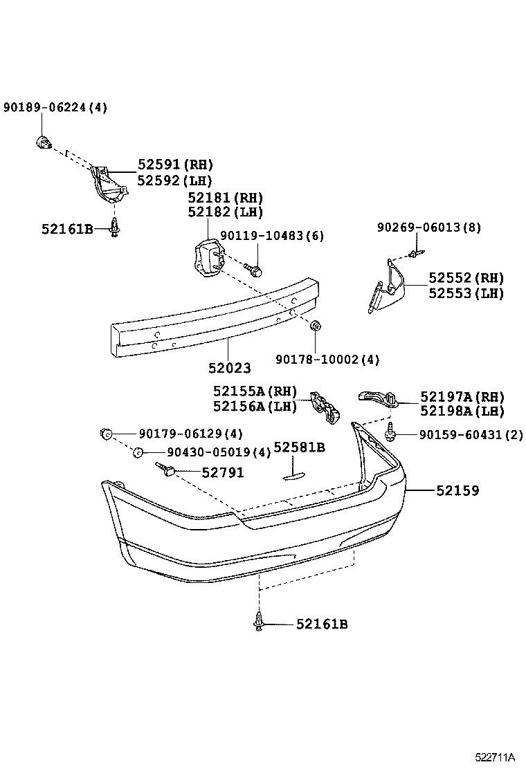 52155-02040 SUPPORT, REAR BUMPER SIDE, RH product image