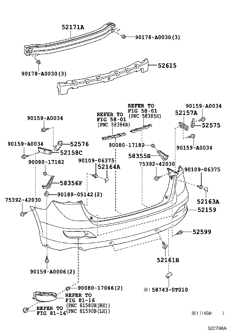 52157-0T010 SUPPORT, REAR BUMPER SIDE, NO.2 RH product image